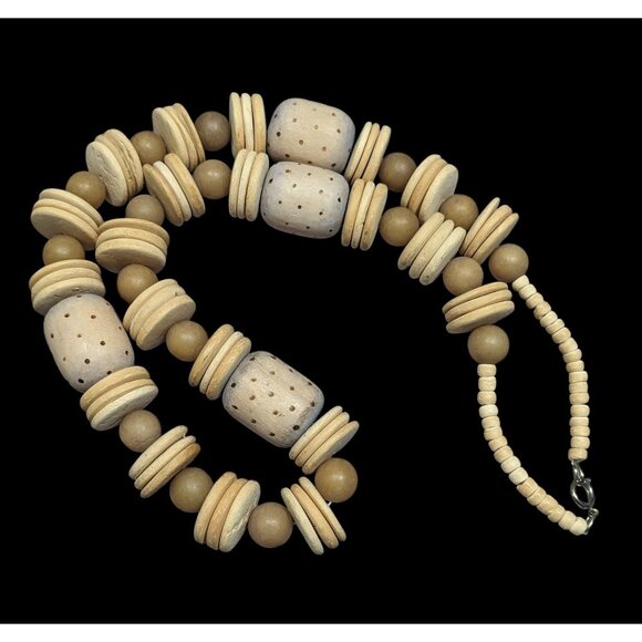 Vintage Hand Carved Wooden Beaded Necklace - Picture 1 of 3